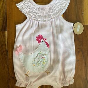 Mud Pie Pink and White Striped Chicken Baby Romper Size 3-6 Months- NEW